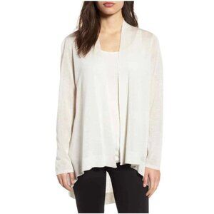Eileen Fisher Wool Tencel Cardigan XXS Bone Open Front Lightweight Draped